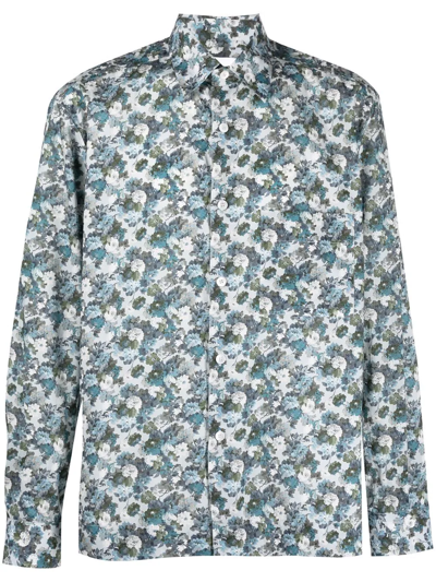 Xacus Floral Cotton Shirt In Blue