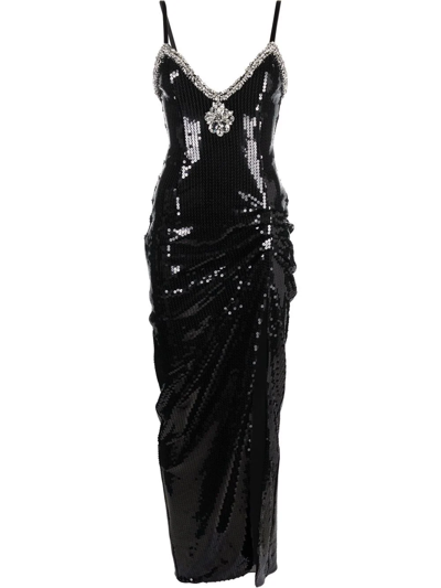 Alessandra Rich Crystal-embellished Sequined Chiffon Gown In Black