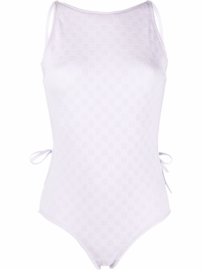 Bottega Veneta Backless Intrecciato-pattern Woven Swimsuit In Mirth Washed