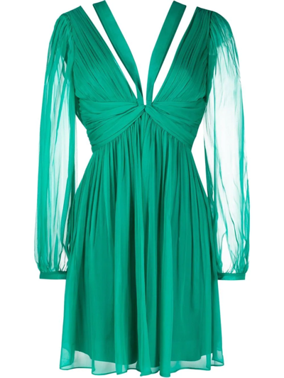 Alberta Ferretti Halterneck Strap Pleated Dress In Green