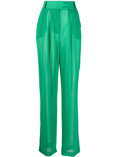 Styland Semi-sheer Wide-leg Trousers In Green