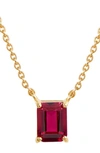Savvy Cie Jewels Vermeil Emerald Cut Cz Birth Stone Box Cut Necklace In Ruby - July