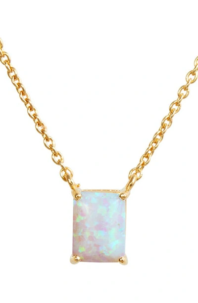 Savvy Cie Jewels Vermeil Emerald Cut Cz Birth Stone Box Cut Necklace In Opal - October