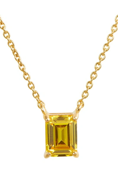 Savvy Cie Jewels Vermeil Emerald Cut Cz Birth Stone Box Cut Necklace In Citrine - November
