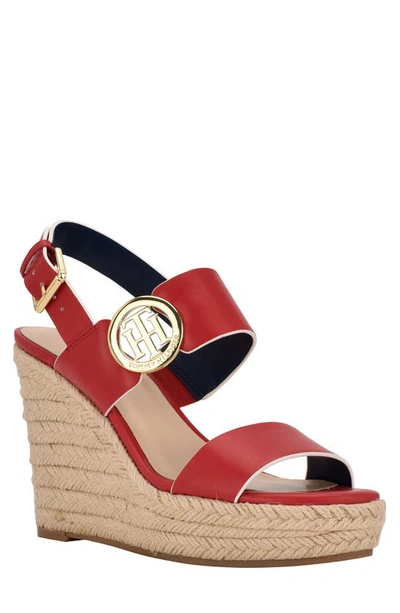 Tommy Hilfiger Kahdy Espadrille Wedge Sandal In Medium Red 610