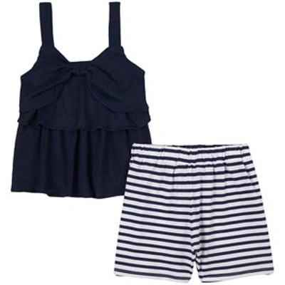 Mayoral Kids' Girls Navy Blue Stripe Shorts Set