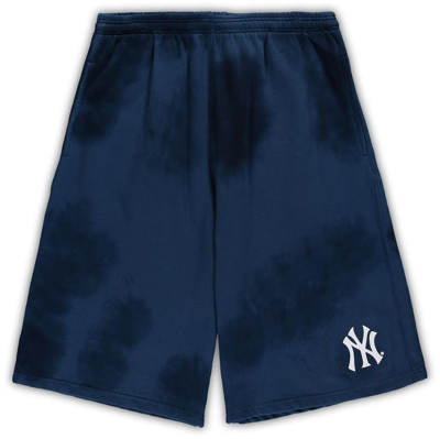 Profile Men's Navy New York Yankees Big And Tall Tye Dye Fleece Shorts
