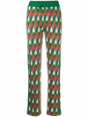La Doublej Jacquard-knit Cotton-blend Straight-leg Pants In Diamond Verde