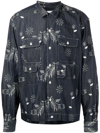 Engineered Garments Embroidered Denim Bowling Shirt In Blau