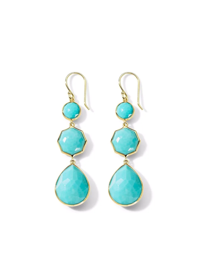 Ippolita 18k Yellow Gold Rock Candy Turquoise Triple Drop Earrings In Turquoise/gold