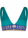 Versace Greca Border Triangle Bikini Top In Blue