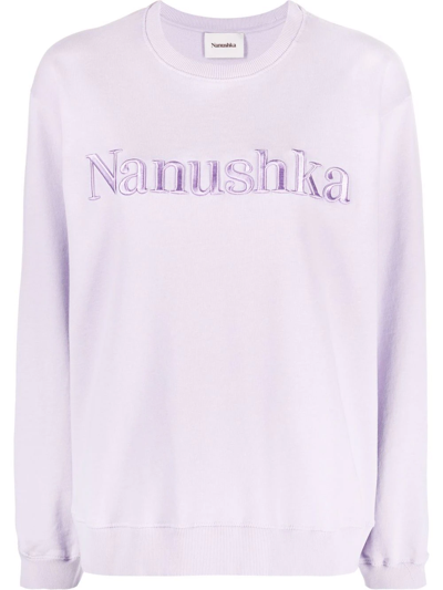 Nanushka Logo-embroidered Organic-cotton Sweatshirt In Violett