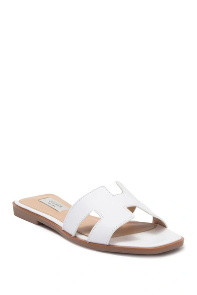 Steven New York Harlien Croc Embossed Slide Sandal In White Leather