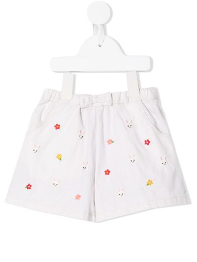 Miki House Kids' Bunny Embroidered Shorts In White