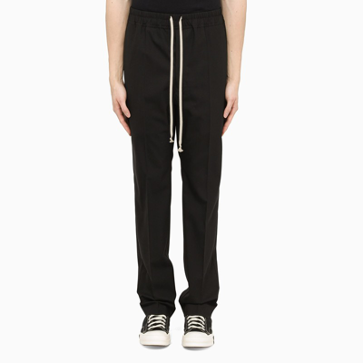 Rick Owens Black Wool Blend Trousers With Drawstring