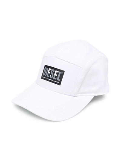 Diesel Kids' Logo Patch Baseball Cap In White