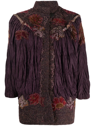 Pre-owned A.n.g.e.l.o. Vintage Cult 1980s Floral-embroidered Ruched Jacket In Bordeaux And Rust
