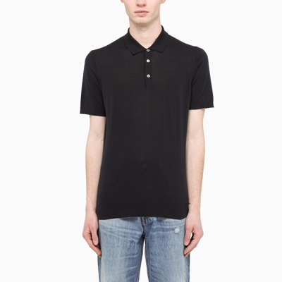 Drumohr Black Short Sleeves Polo In Blue