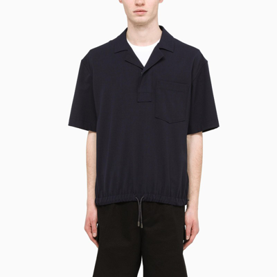 Ermenegildo Zegna Dark Blue Short-sleeved Shirt With Drawstring