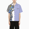 PRADA SHORT-SLEEVED SHIRT WITH GRAPHIC PRINT AND STRIPES