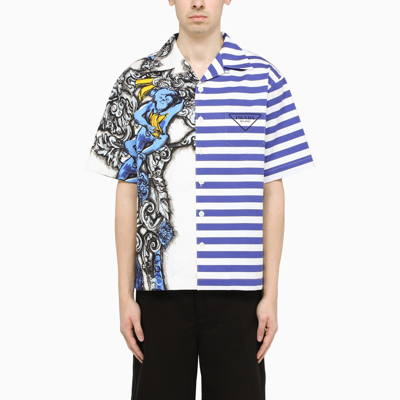 Prada Short-sleeved Shirt With Graphic Print And Stripes In Pattern