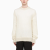 JIL SANDER WHITE SEMI-TRANSPARENT MOHAIR AND SILK SWEATER