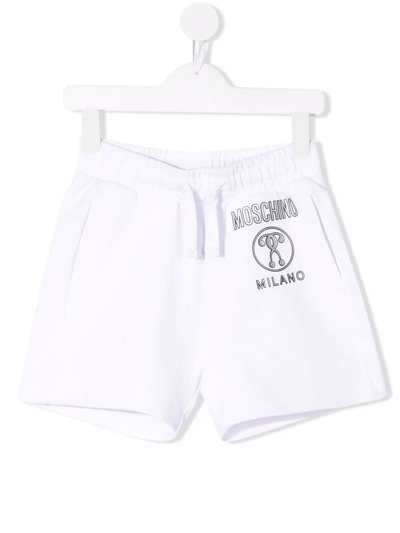 Moschino Kids' Logo-print Cotton-blend Track Shorts In White
