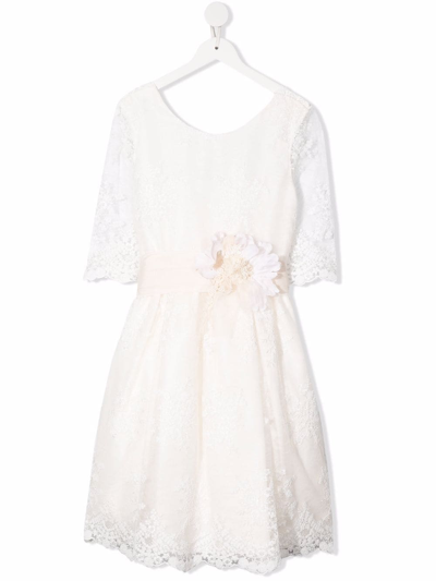 Mimilù Kids' Flower-applique Detail Dress In White