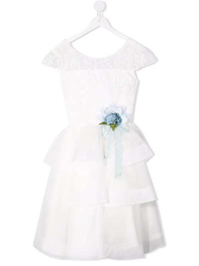 Mimilù Kids' Flower-applique Detail Dress In White