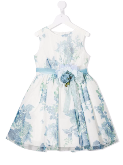 Mimilù Kids' Floral-print Sleeveless Dress In White