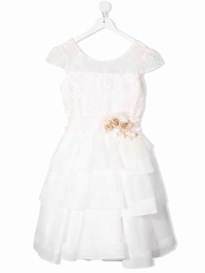 Mimilù Teen Floral-appliqué Layered Dress In White