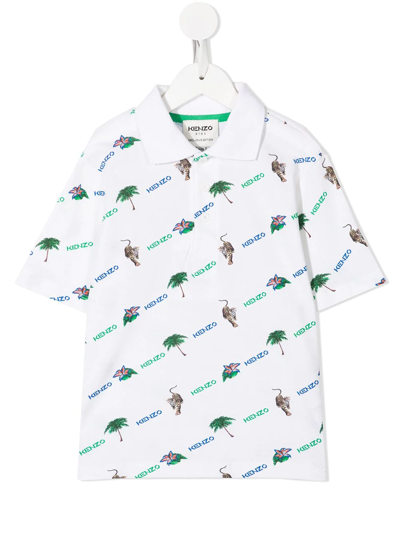 Kenzo Kids' Logo-print Short-sleeve Polo Shirt In Ivory