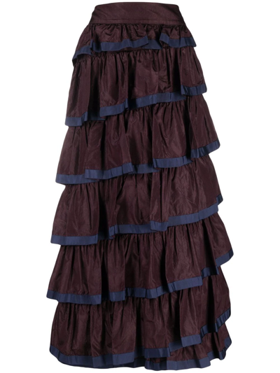 Pre-owned Chanel 2006 Layered Ruffled Long Skirt In Brown