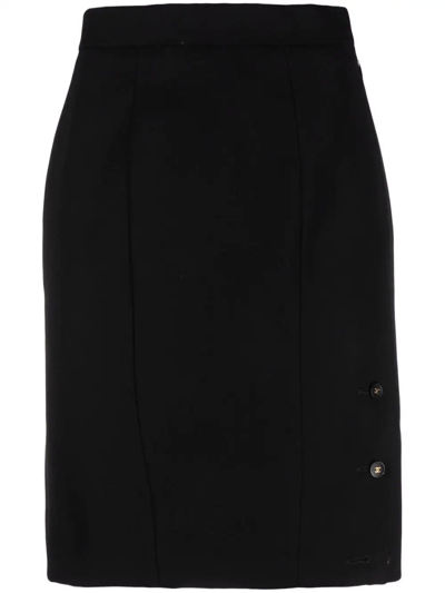 Pre-owned Chanel 1990s Side-button Straight-cut Skirt In Black