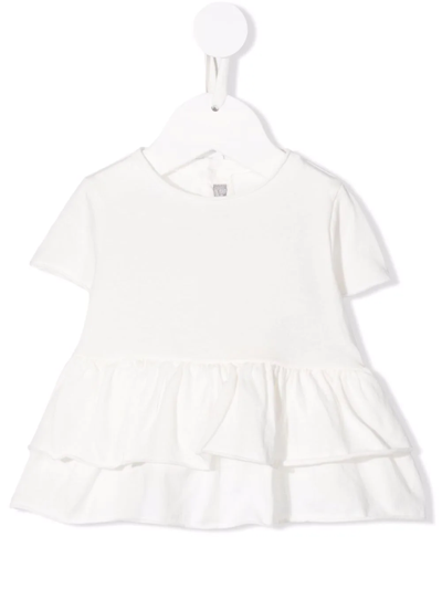 Il Gufo Babies' Ruffle-trim Short-sleeve Top In White