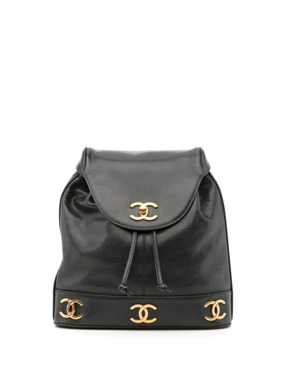 Pre-owned Chanel 1992 Triple Cc Flap Shoulder Bag In Black