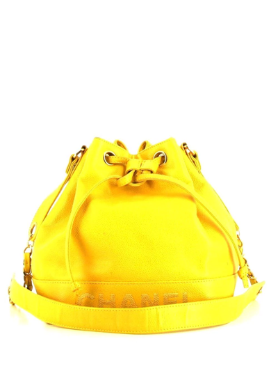 Pre-owned Chanel 1996 Logo-embossed Bucket Bag In Yellow