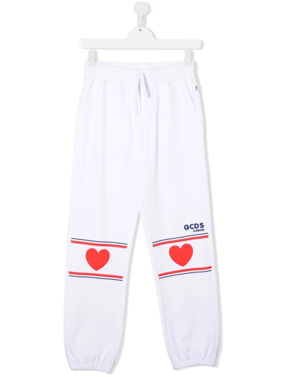Gcds Kids' Heart-print Detail Trousers In White