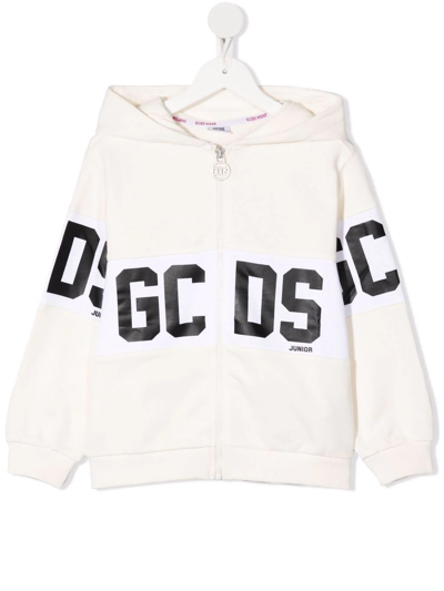 Gcds Kids' Logo-print Hooded Jacket In White