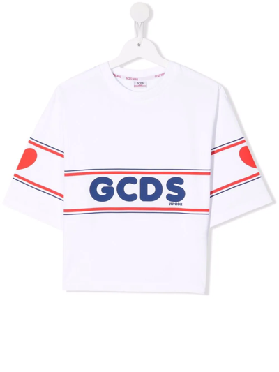 Gcds Kids White Logo T-shirt In 10101 Optical White