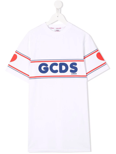 Gcds Kids' Logo-print T-shirt Dress In White