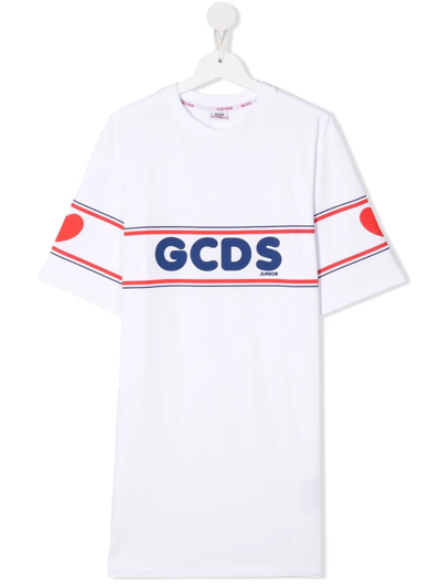 Gcds Kids' Logo-print T-shirt Dress In 10101 Optical White