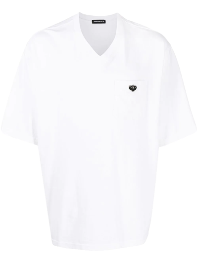 Undercover Logo-embroidered V-neck T-shirt In White