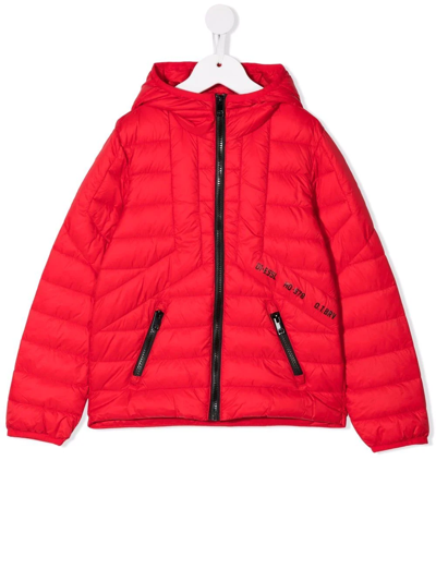 Diesel Teen Hooded Zip-up Padded Jacket In Red