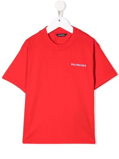 Balenciaga Logo刺绣棉质平纹针织t恤 In Red