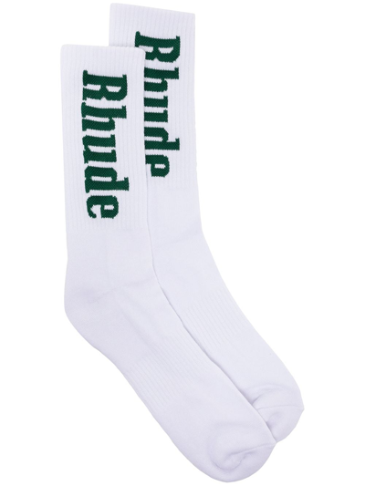 Rhude Intarsia-knit Logo Ankle Socks In White