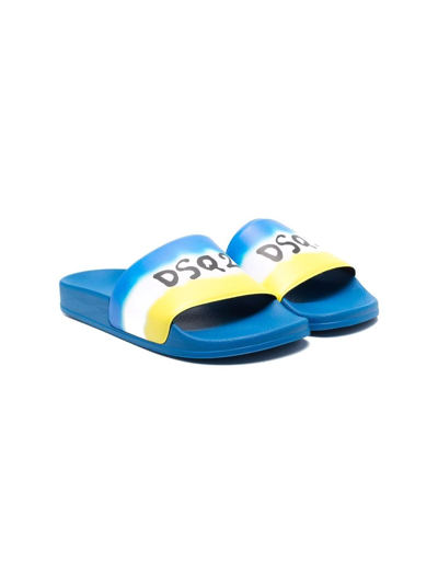 Dsquared2 Teen Logo-print Flat Sliders In Blue