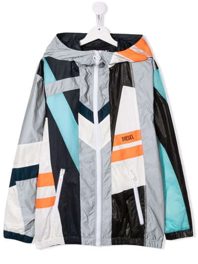 Diesel Teen Colour-block Panelled Jacket In Grey