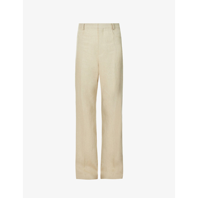 Jacquemus La Pant Textured Wide-leg High-rise Linen Trousers In Neutrals