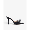 Mach&mach Double Bow Crystal-embellished Satin Mules In Black